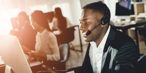Man, contact center agent with headset