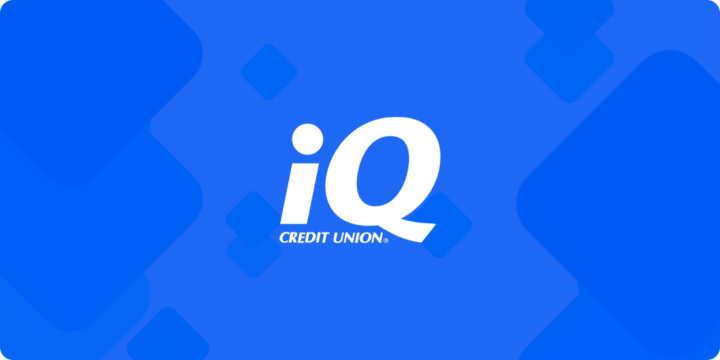 iQ credit union logo over a blue background