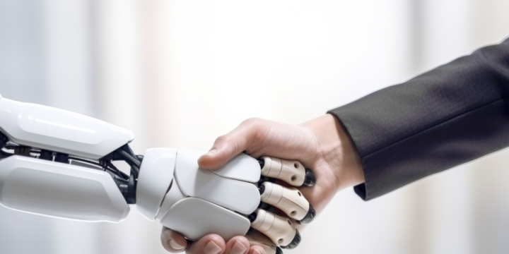 a handshake between a robot and a human