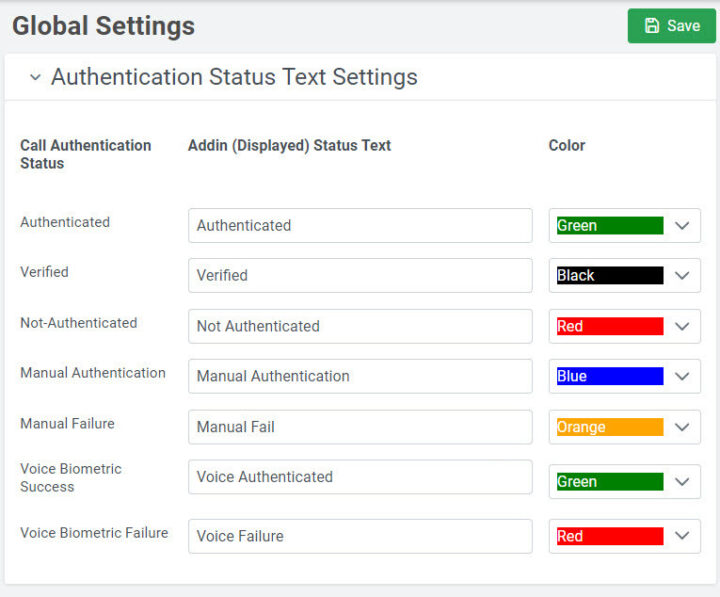 Configurable Voice Biometric status